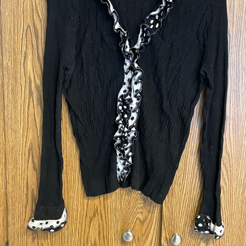 Anne Fontaine Black and White Ruffle Trim Women's Top